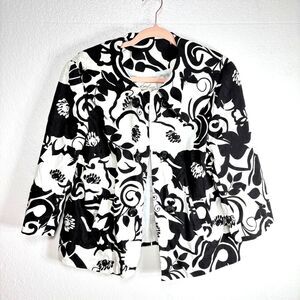 Kim Rogers Blazer Coat Black White Floral Womens Size 12
